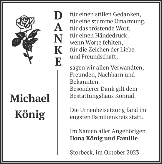 Traueranzeige von Michael König von Märkische Oderzeitung