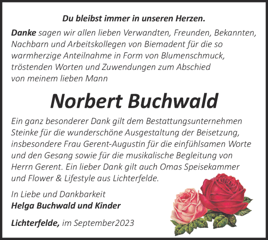 Traueranzeige von Norbert Buchwald von Märkische Oderzeitung