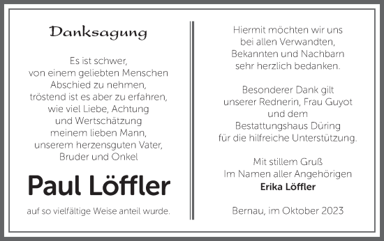 Traueranzeige von Paul Löffler von Märkische Oderzeitung