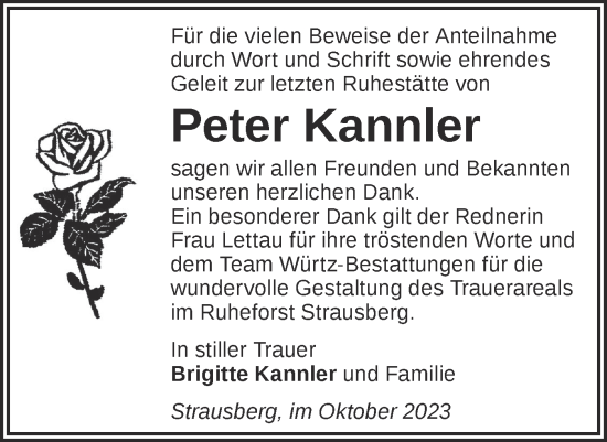 Traueranzeige von Peter Kannler von Märkische Oderzeitung