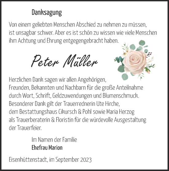 Traueranzeige von Peter Müller von Märkische Oderzeitung