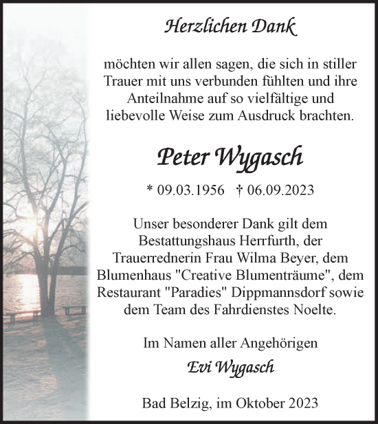 Traueranzeige von Peter Wygasch von Märkische Oderzeitung