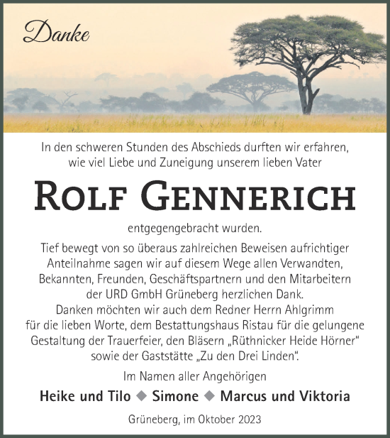 Traueranzeige von Rolf Gennerich von Märkische Oderzeitung