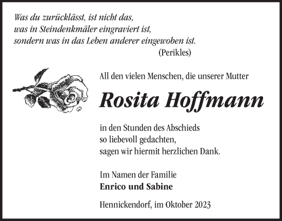 Traueranzeige von Rosita Hoffmann von Märkische Oderzeitung