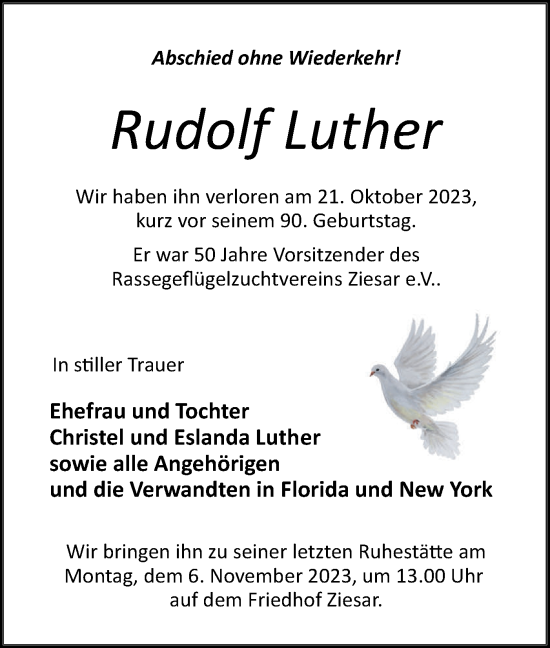 Traueranzeige von Rudolf Luther von Märkische Oderzeitung