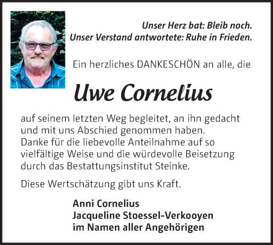 Traueranzeige von Uwe Cornelius von Märkische Oderzeitung