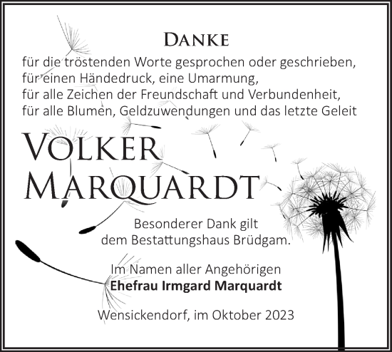 Traueranzeige von Volker Marquardt von Märkische Oderzeitung