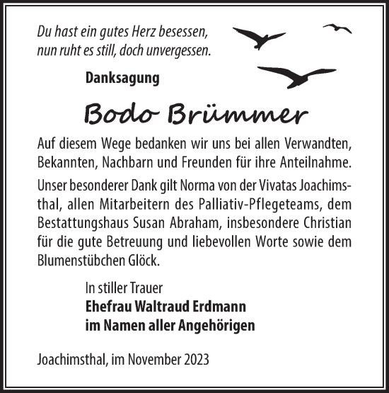 Traueranzeige von Bodo Brümmer von Märkische Oderzeitung