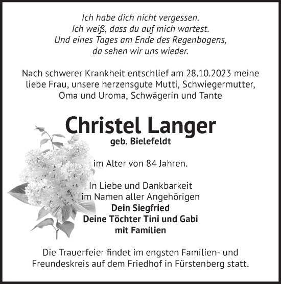 Traueranzeige von Christel Langer von Märkische Oderzeitung