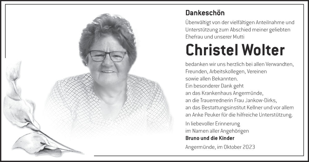 Traueranzeige für Christel Wolter vom 04.11.2023 aus Märkische Oderzeitung