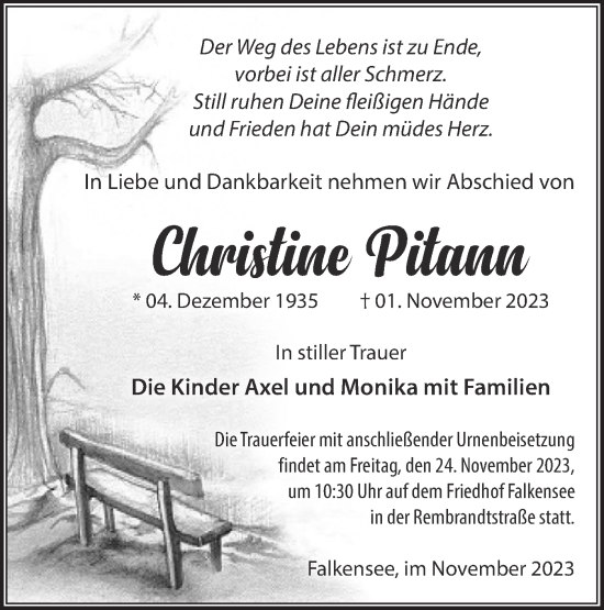 Traueranzeige von Christine Pitann von Märkische Oderzeitung