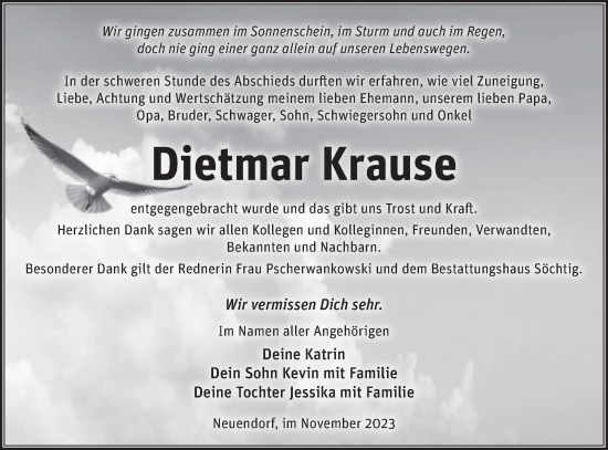 Traueranzeige von Dietmar Krause von Märkische Oderzeitung