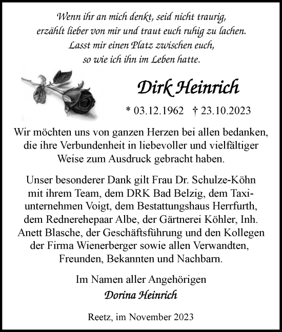 Traueranzeige von Dirk Heinrich von Märkische Oderzeitung