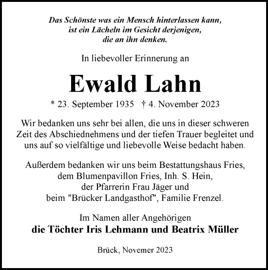 Traueranzeige von Ewald Lahn von Märkische Oderzeitung