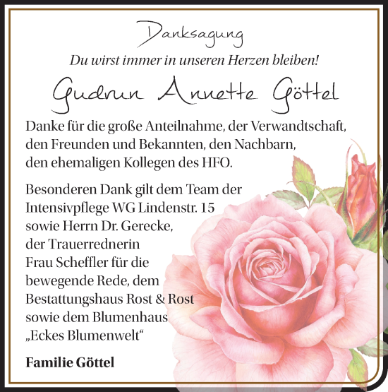 Traueranzeige von Gudrun Annette Göttel von Märkische Oderzeitung