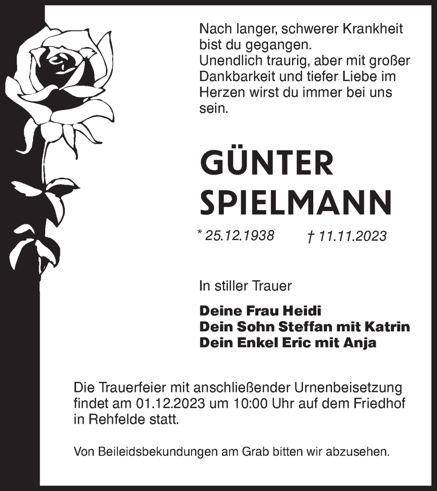  Traueranzeige für Günter Spielmann vom 25.11.2023 aus Märkische Oderzeitung