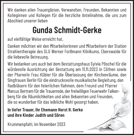 Traueranzeige von Gunda Schmidt-Gerke von Märkische Oderzeitung