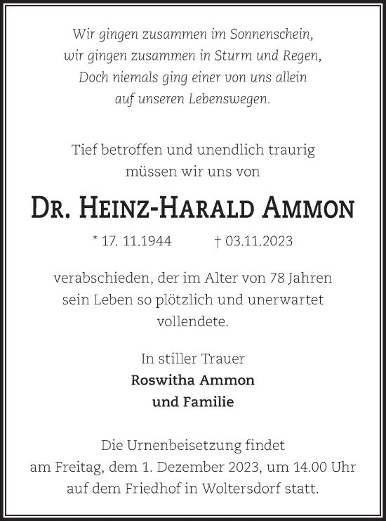 Traueranzeige von Heinz-Harald Ammon von Märkische Oderzeitung