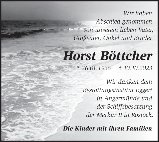 Traueranzeige von Horst Böttcher von Märkische Oderzeitung