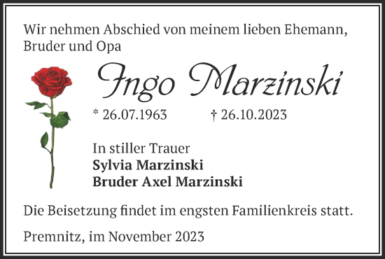 Traueranzeige von Ingo Marzinski von Märkische Oderzeitung