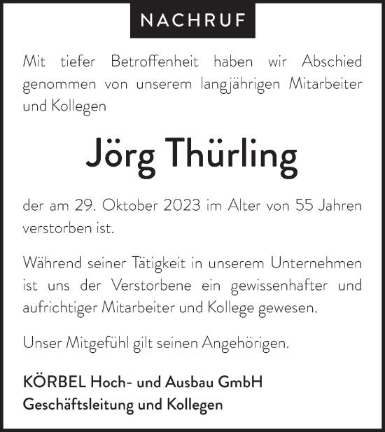 Traueranzeige von Jörg Thürling von Märkische Oderzeitung