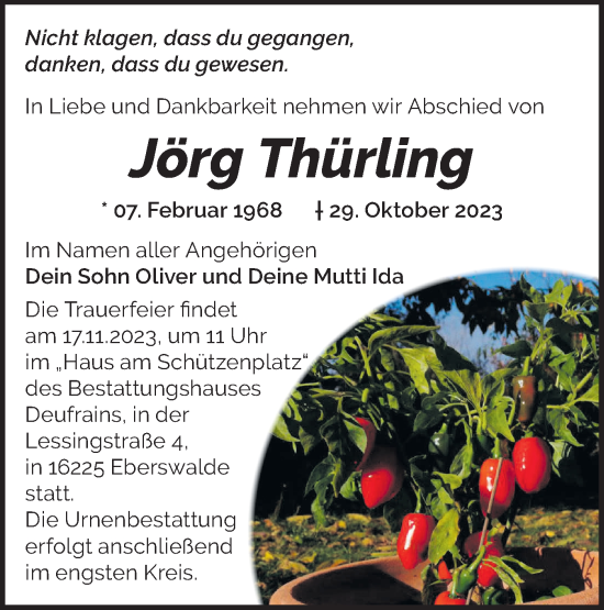 Traueranzeige von Jörg Thürling von Märkische Oderzeitung