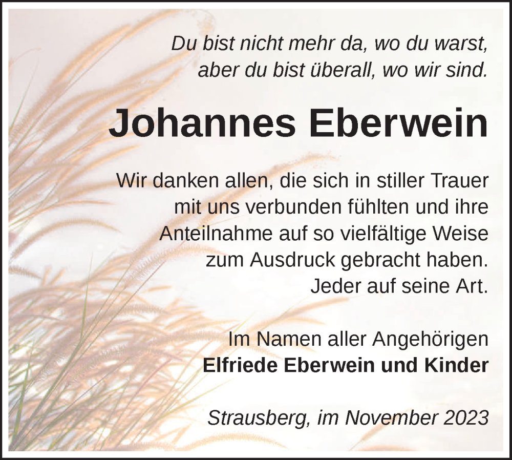  Traueranzeige für Johannes Eberwein vom 25.11.2023 aus Märkische Oderzeitung