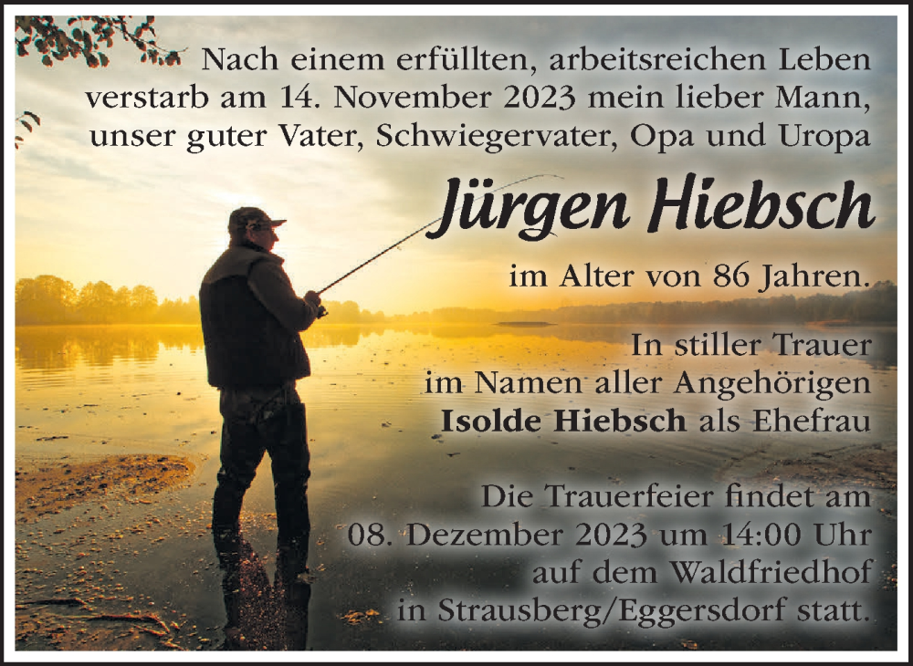  Traueranzeige für Jürgen Hiebsch vom 25.11.2023 aus Märkische Oderzeitung