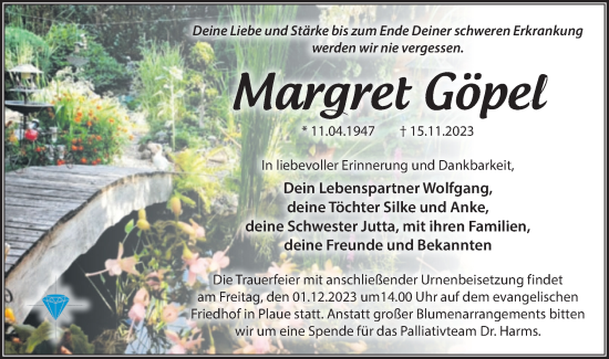 Traueranzeige von Margret Göpel von Märkische Oderzeitung