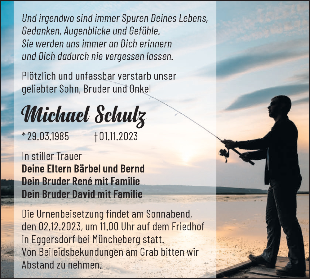  Traueranzeige für Michael Schulz vom 25.11.2023 aus Märkische Oderzeitung
