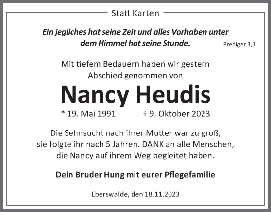 Traueranzeige von Nancy Heudis von Märkische Oderzeitung