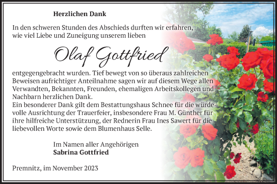 Traueranzeige von Olaf Gottfried von Märkische Oderzeitung