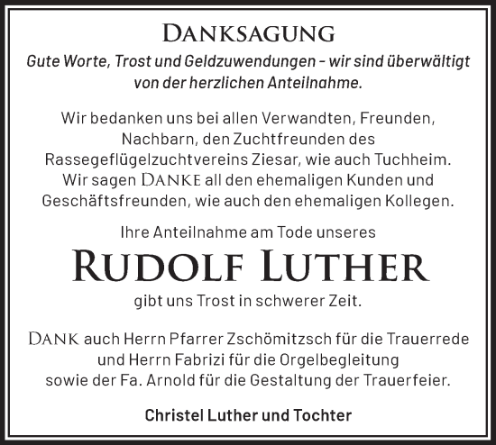 Traueranzeige von Rudolf Luther von Märkische Oderzeitung