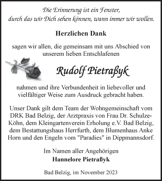 Traueranzeige von Rudolf Pietraßyk von Märkische Oderzeitung