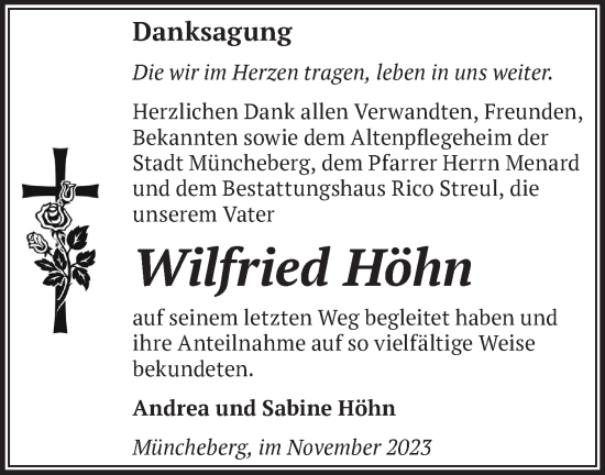 Traueranzeige von Wilfried Höhn von Märkische Oderzeitung