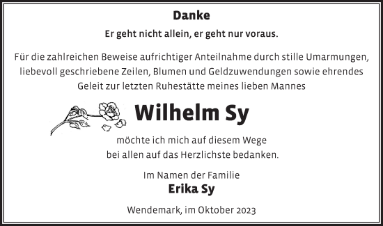 Traueranzeige von Wilhelm Sy von Märkische Oderzeitung