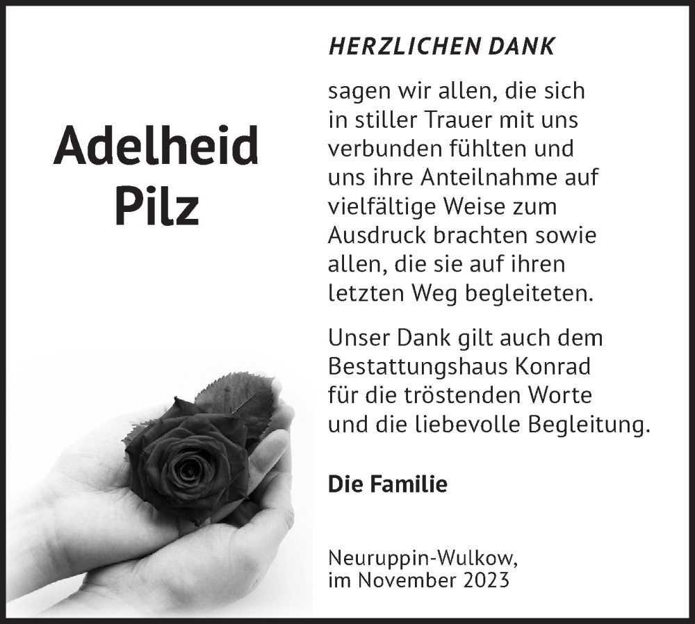  Traueranzeige für Adelheid Pilz vom 16.12.2023 aus Märkische Oderzeitung
