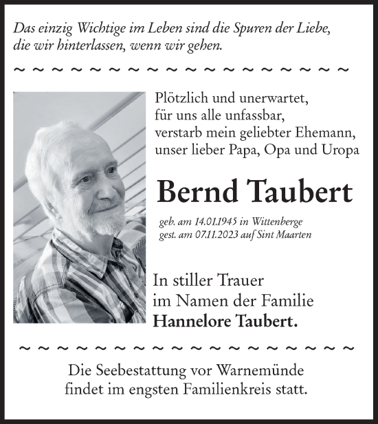 Traueranzeige von Bernd Taubert von Märkische Oderzeitung