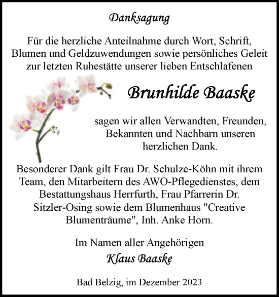 Traueranzeige von Brunhilde Baaske von Märkische Oderzeitung