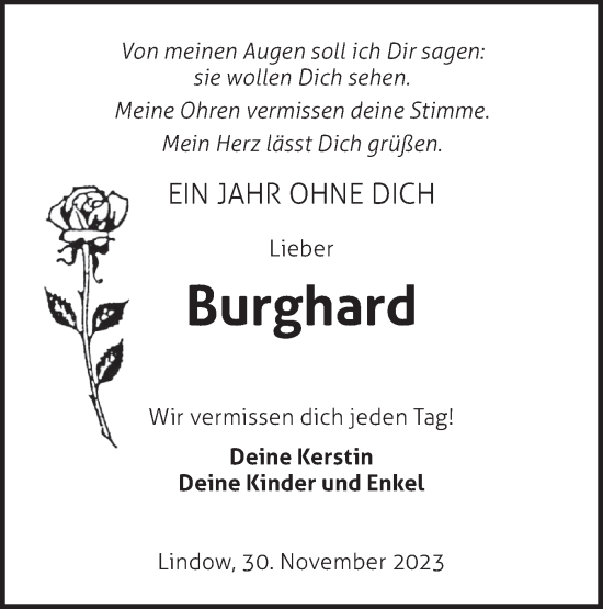 Traueranzeige von Burghard  von Märkische Oderzeitung