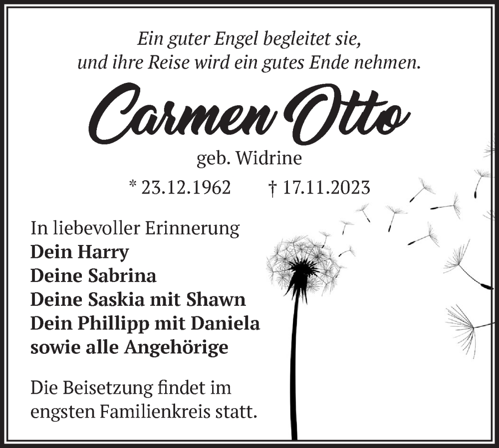  Traueranzeige für Carmen Otto vom 02.12.2023 aus Märkische Oderzeitung