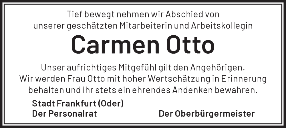  Traueranzeige für Carmen Otto vom 02.12.2023 aus Märkische Oderzeitung