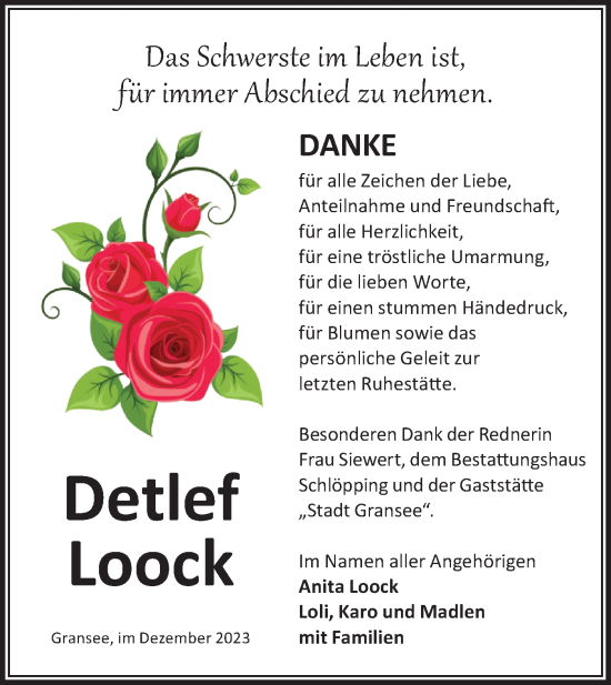 Traueranzeige von Detlef Loock von Märkische Oderzeitung