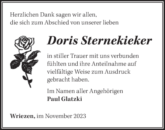 Traueranzeige von Doris Sternekieker von Märkische Oderzeitung