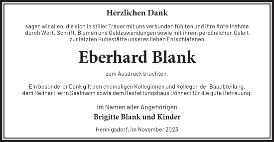 Traueranzeige von Eberhard Blank von Märkische Oderzeitung