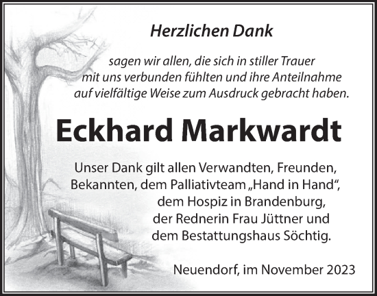 Traueranzeige von Eckhard Markwardt von Märkische Oderzeitung