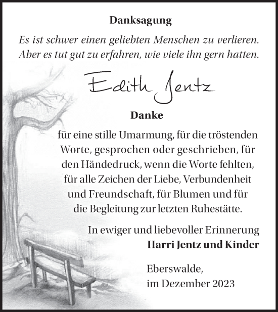 Traueranzeige von Edith Jentz von Märkische Oderzeitung