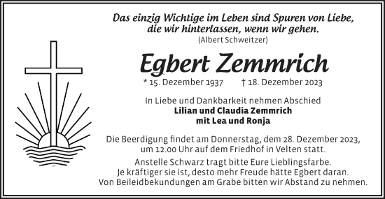 Traueranzeige von Egbert Zemmrich von Märkische Oderzeitung