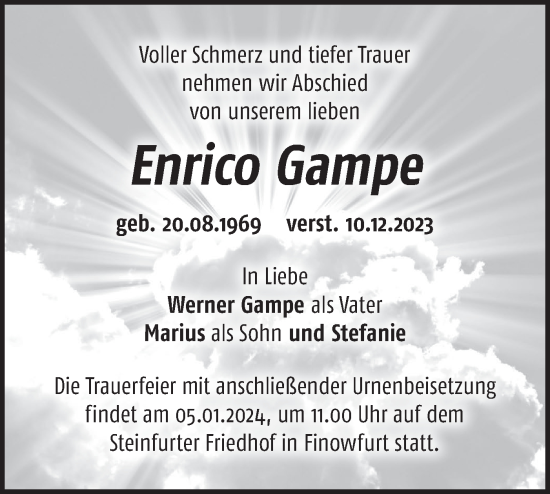 Traueranzeige von Enrico Gampe von Märkische Oderzeitung