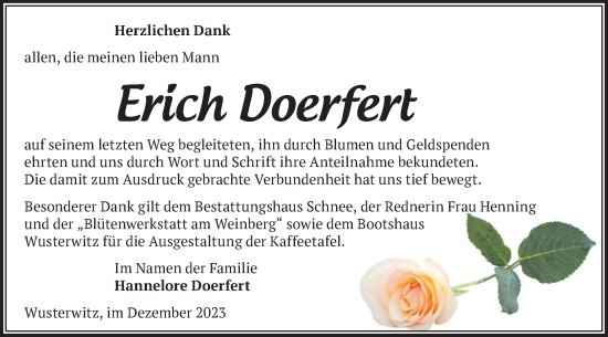 Traueranzeige von Erich Doerfert von Märkische Oderzeitung